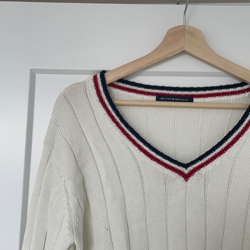 Brandy Melville Preppy Cropped V-neck Sweater